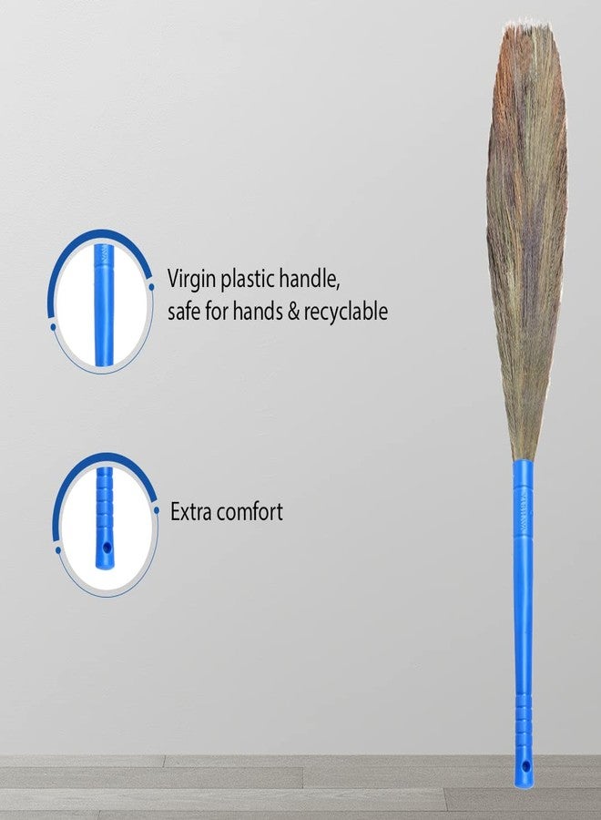 Monkey 555 مكنسة مونكي 555 XL للأرضيات الصلبة والعشب - عبوة من قطعتين | عصا مكنسة مناسبة للمساحات الكبيرة | عشب جارو هيل طويل | تزيل الغبار الناعم | مصنوعة من سلك نايلون محبوك | تشابك أفضل وقبضة إضافية، أزرق - Image 3